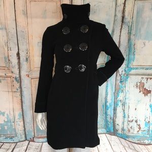 SOIA & KYO Black Oversized Button Trench Pea Coat